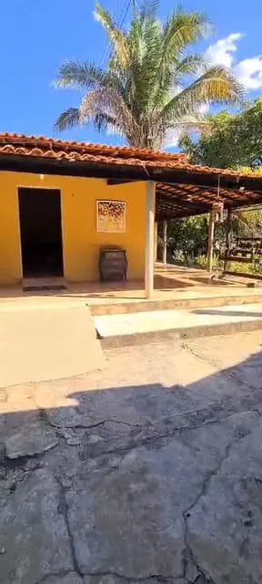 Fachada amarela sob os coqueiros — Casa Bambu, Sítio Bambu Rede