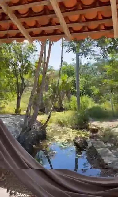 Rede armada de frente para o riacho — Chalé Água-Pé, Sítio Bambu Rede